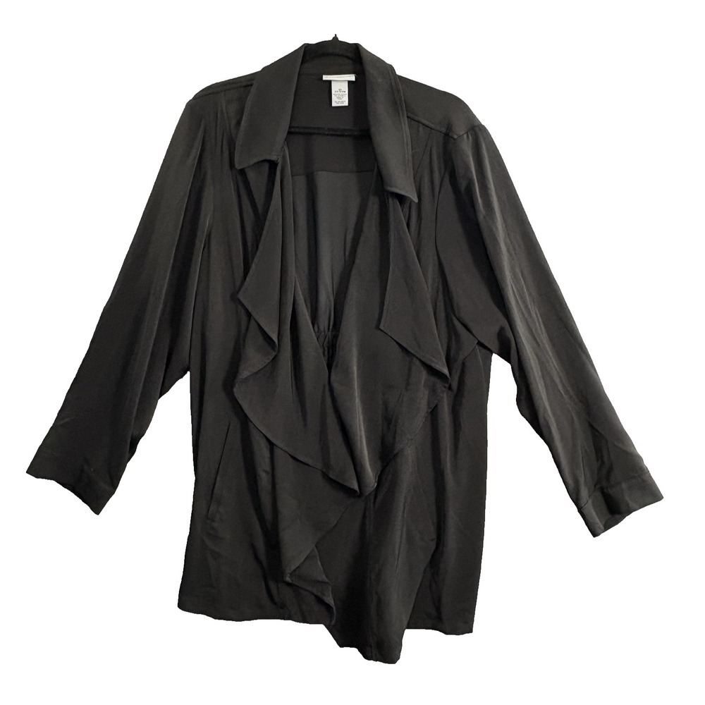 CATHERINES Women Waterfall Open Front Top Coat Sz 2X Black Casual Feminine 30-10